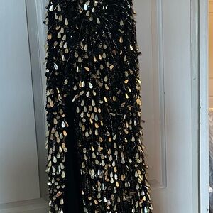 Sherri Hill Black Maxi Skirt with Gold Teardrop Sequins